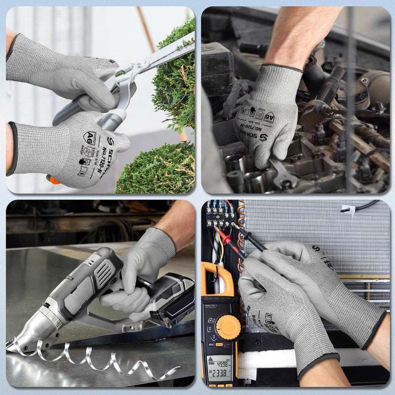 Schwer 12 Pairs Cut Resistant Gloves ANSI A6/A7 (Send Randomly) CR7120 Cut Proof Work Gloves, Touchscreen, for Men and Women Used for Woodworking, Glass Cutting, Construction, Cargo Handling, L Large 12 Pairs-super Saver Set