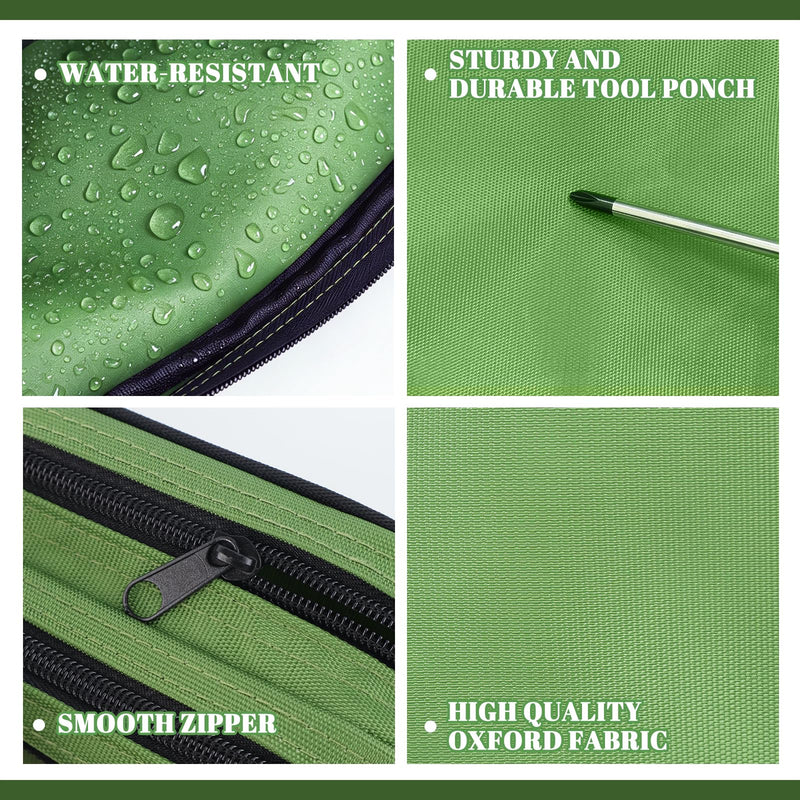 Small Tool Pouch, Zipper Tool Pouch 2 Compartments, Utility ToolBag with Carrying Handle, Heavy-Duty Tool Bag Organizer, Screwdriver Storage Tool Box, Electrician Mechanic Men Dad Gifts (Green) Green