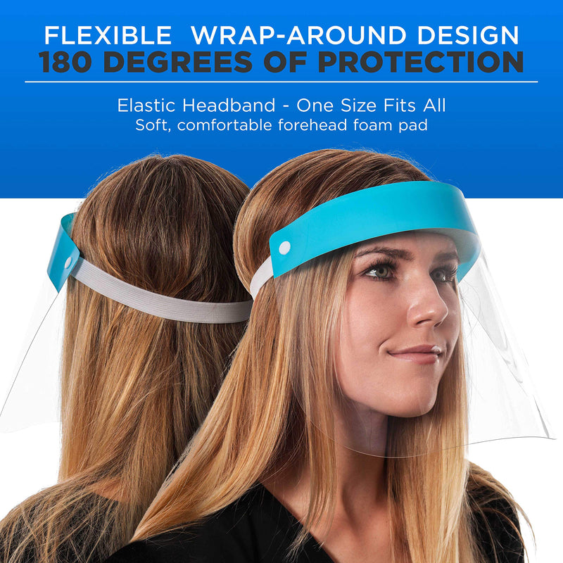 TCP Global Salon World Safety Face Shields Ultra Clear Protective Full Face Shields 10 Blue