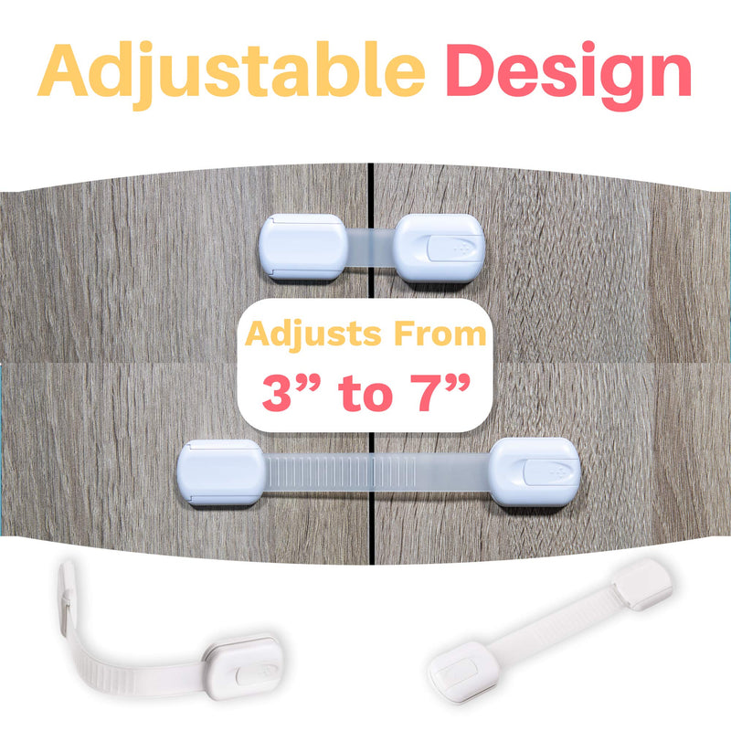 Inaya 16-Pack Child Proof Locks for Cabinet Doors, Drawers, Fridge, Toilet Seat, Dishwasher, Trash Can, Cupboard - 3M Adhesive - No Drilling - Baby Proofing Cabinet Locks White 16 Pack