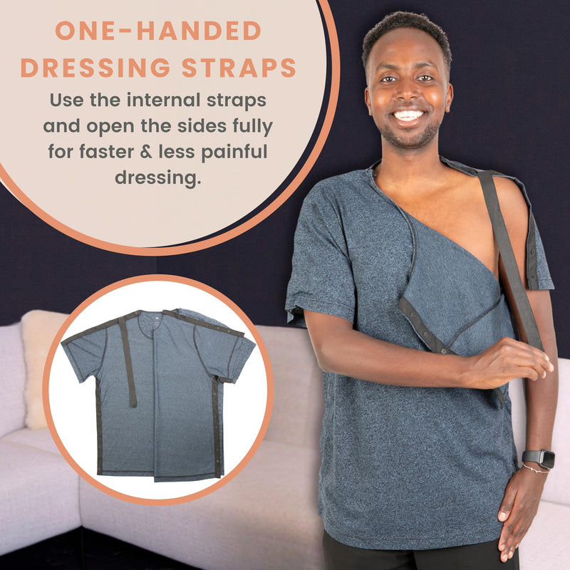 MOYOAMA Post Surgery Shirts for Men – After Shoulder Surgery Shirts, Post Shoulder Surgery Shirts for Men, Broken Arm Shirt Small-Large Dark Blue