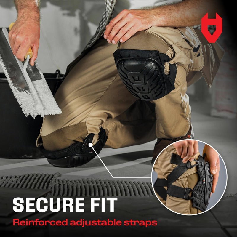 NoCry Professional Gel Knee Pads for Work with Soft Foam and Gel Cushion — Heavy Duty Cap, Reinforced Adjustable Straps, Military-Grade Rivets and Built-in Hang Loops — Perfect for Construction Large / X-Large (from 176 lbs) Original