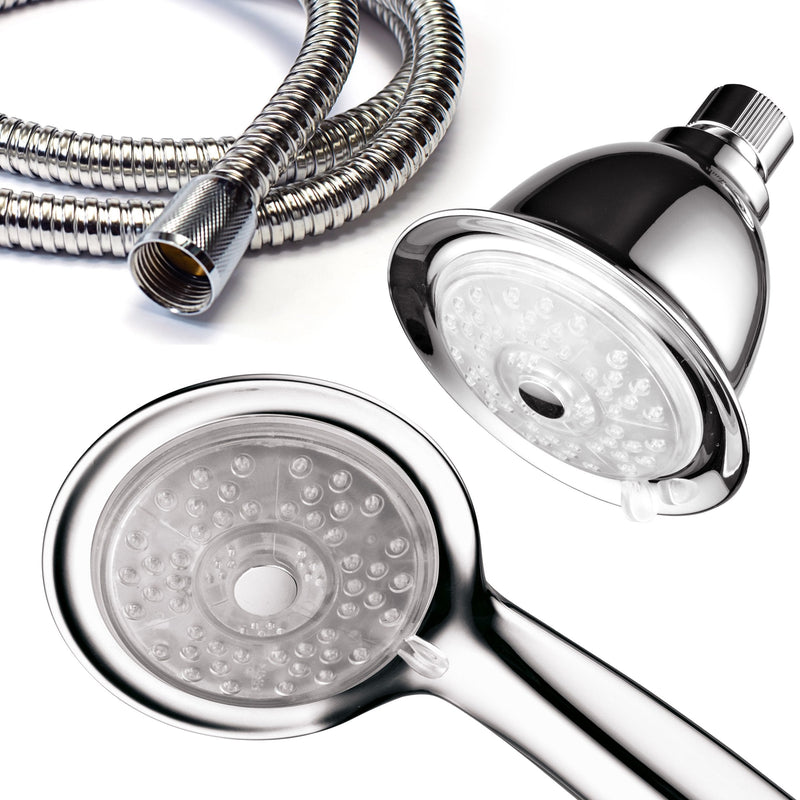 Luminex by PowerSpa 7-Color 24-Setting LED Shower Head Combo with Air Jet LED Turbo Pressure-Boost Nozzle Technology. 7 Vibrant LED colors change automatically every few seconds