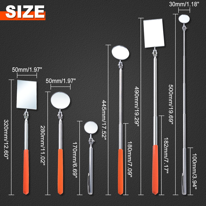 3Pack Telescoping Auto Inspection Mirror Set Mirror Stick Extendable Mirror on a Stick Mechanic Mirror with Long Handle 360°Inspection Mirror Telescoping Swivel Head,Round Rectangular
