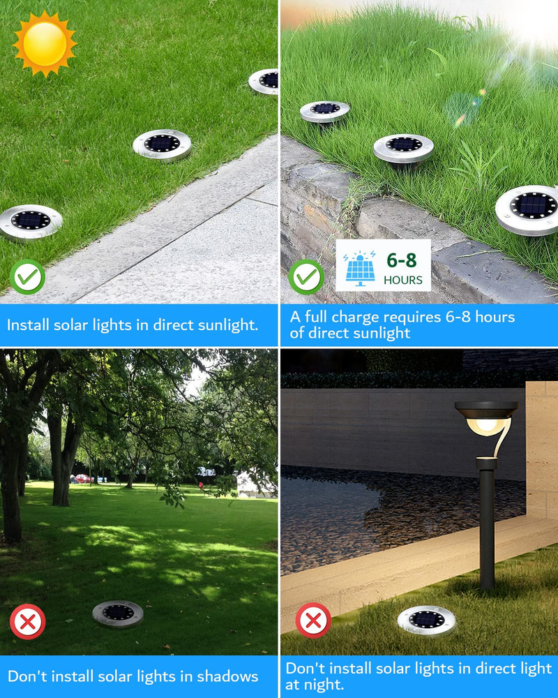 Biling Solar Outdoor Lights 12 Pack, Bright 12 LEDs Solar Ground Lights Waterproof, Flat Landscape Lighting Solar Powered for Yard Walkway Pathway Garden Driveway (White) White