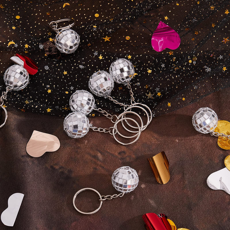 Hicarer 12 Pcs Mirror Disco Ball Keychains Bulk Mini 70s Keychains 1970s Accessories for Disco Party Supplies(0.8 Inch in Diameter,Silver) Silver