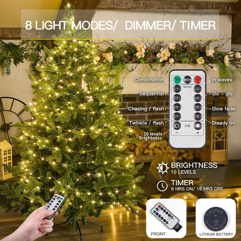 33ft 100 LED Outdoor String Lights, Warm White Fairy Lights Battery Operated with Remote, Led Twinkle Lights for Bedroom, Dorm, Backyard, Wedding, Tree, Mason Jar, Wall, Christmas 33 feet