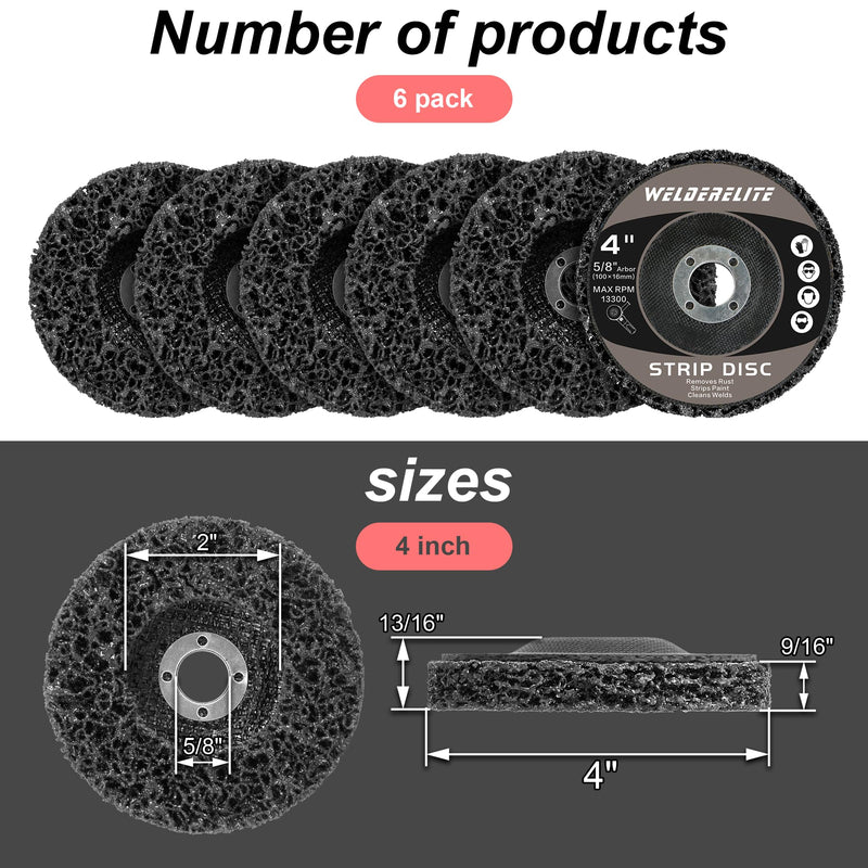 6-Pack 4" × 5/8" Paint Stripper Discs for Angle Grinder, Rust & Paint Removal Wheels for Metal and Wood – Black, Fast Sanding & Grinding 4 in - 6 pk