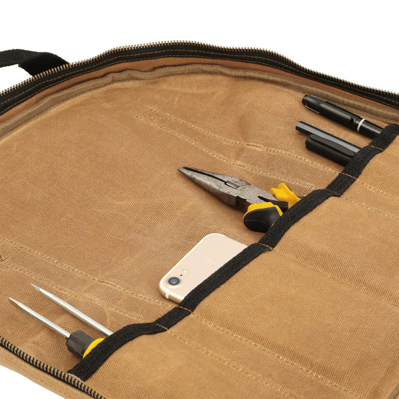 Denifiter Waxed Canvas Cable Bag, Multifunctional Repair Bag Heavy Duty Tool Bag, Waterproof (Khaki) Khaki