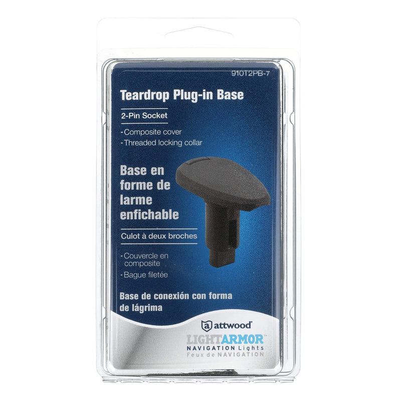 Attwood 910T2PB-7 LightArmor™ 910R Series Teardrop Plug-in Light Base — for All-Around Pole Light, 2-Pin, Black Composite Cover One size