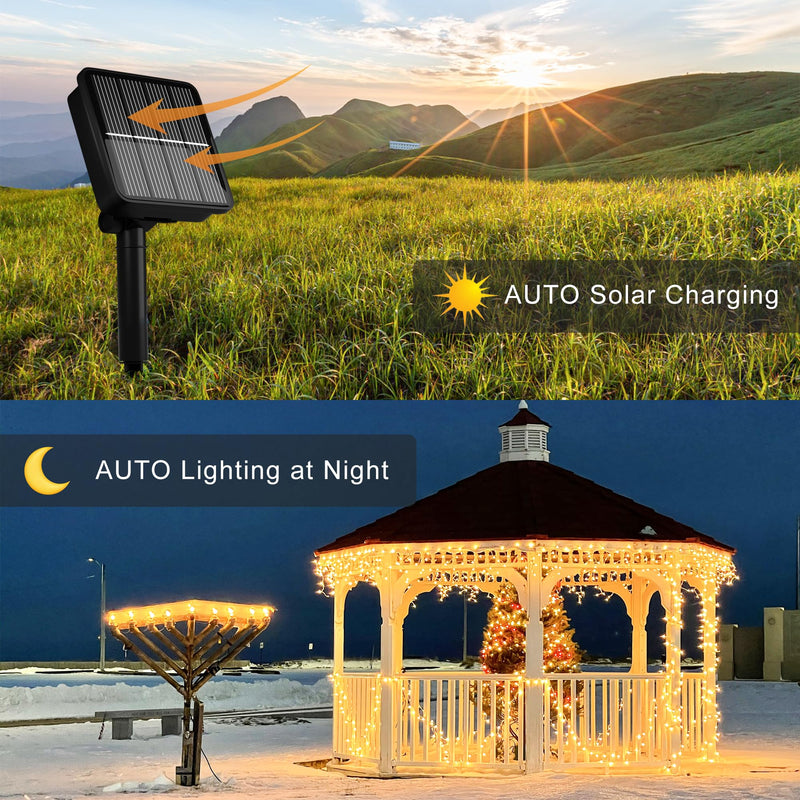Solar String Lights for Outside, 39Ft 100 LED Solar String Lights Outdoor with 8 Modes ，Solar Christmas Lights Outdoor Waterproof for Yard, Fence,Balcony, Party,Christmas Tree Decorations (Warm White) Warm White