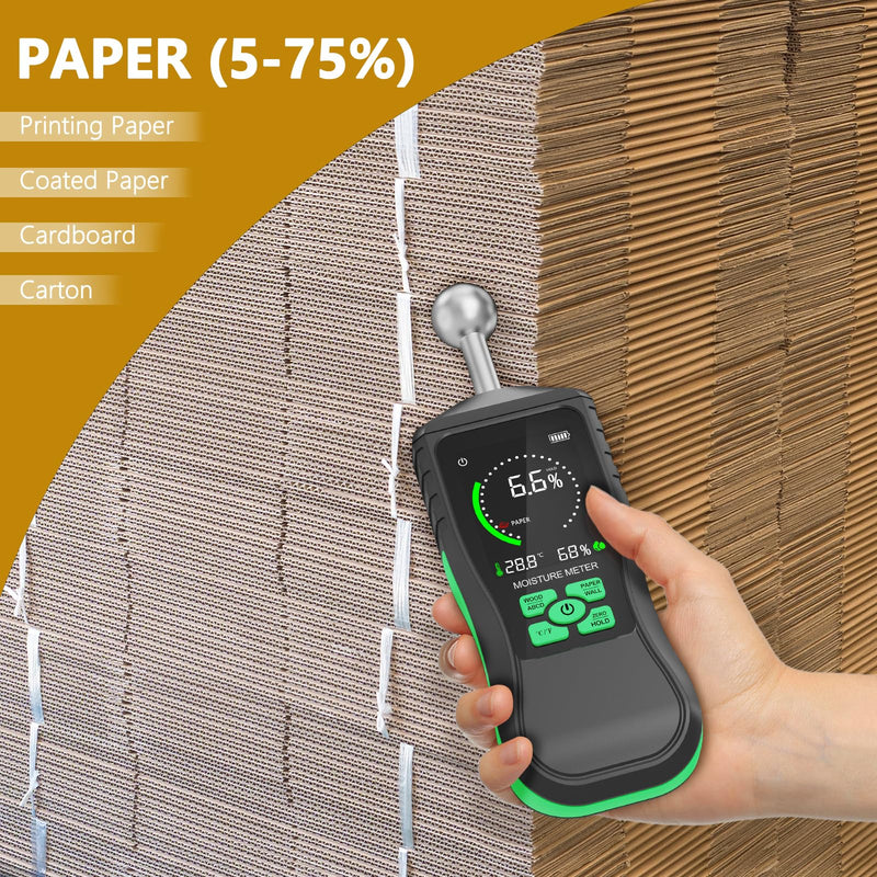 Pinless Moisture Meter, Non-Destructive Spherical Probe Moisture Tester for Wood, Drywall, Concrete & Masonry, Digital Water Leak Detector for Household & Construction Use