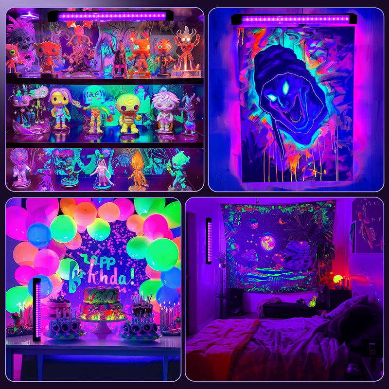 2 Pack Rechargeable LED Black Light Bar, Battery Operated Black Lights, Battery Powered Black Light Strip, Cordless Blacklight for Body Paint Tapestry Poster Party 2 Pack