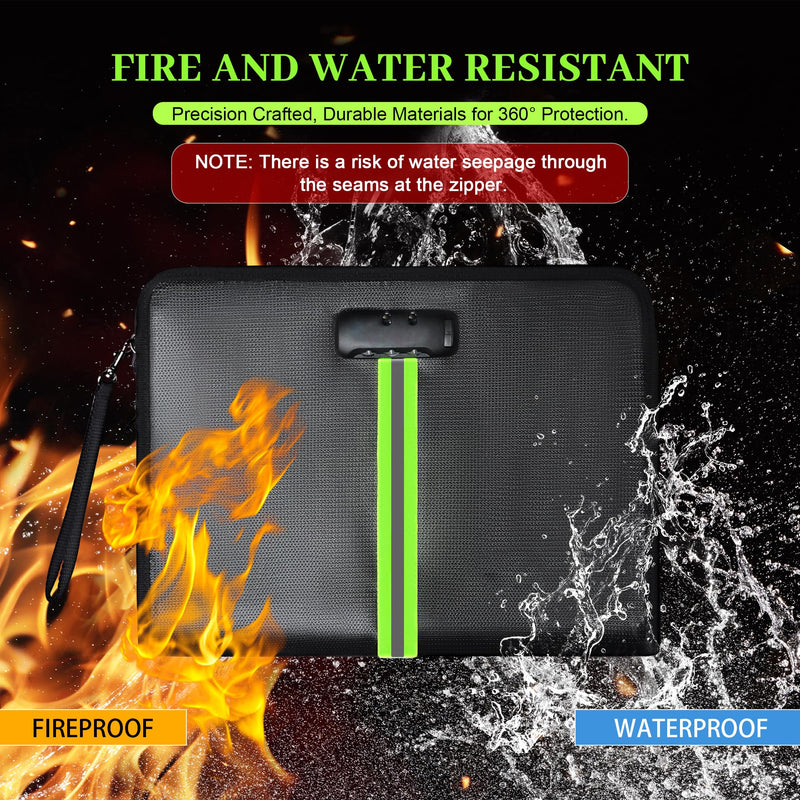 5200℉ Fireproof Document Bag, Fireproof Bag with Lock, Fireproof Document Organizer, Safes for Home Use Fire and Water Proof with Heat Insulated for Cash, Valuables, Documents-Black Black