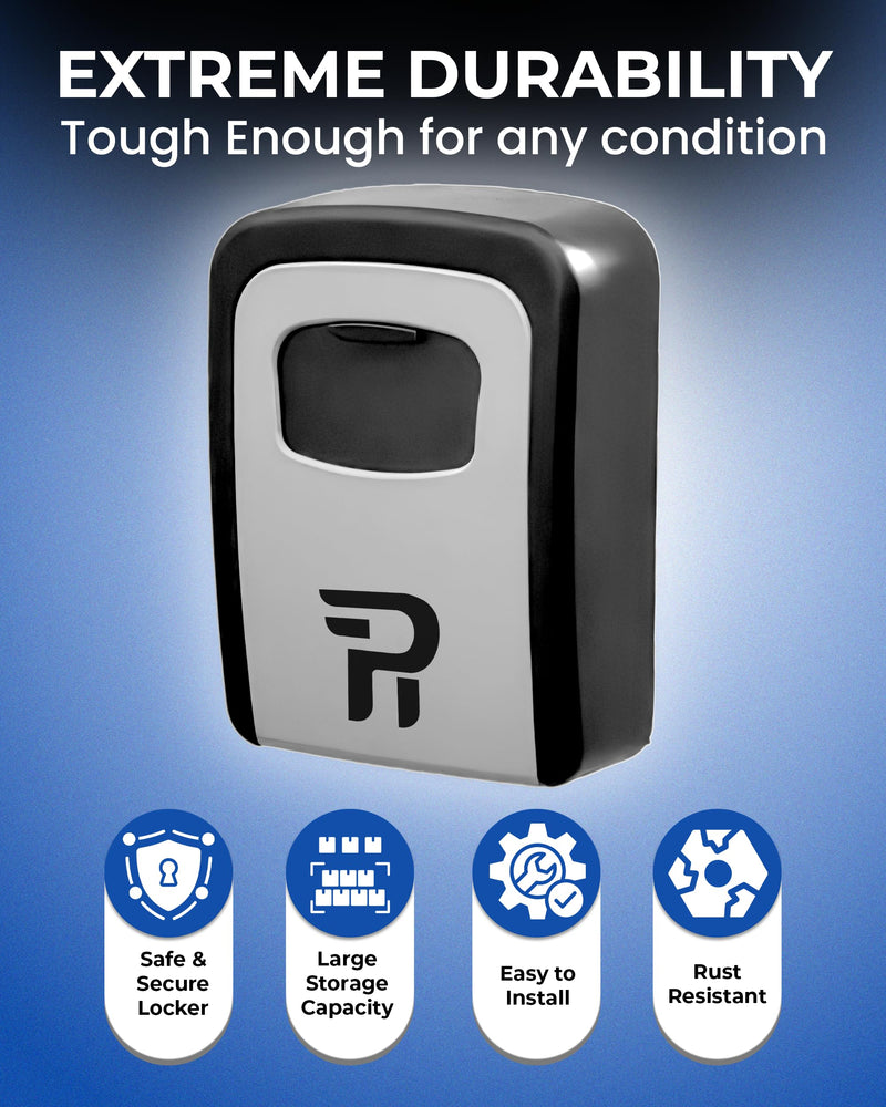 Rudy Run Key Lock Box for Outside – Large Outdoor Lockbox for Keys with Code, 4-Digit Combination Hidden Safe to Hide a Key Outside, Wall Mounted Key Storage for Home, Airbnb, Realtor and Rental Gray Large Wall Mounted 1