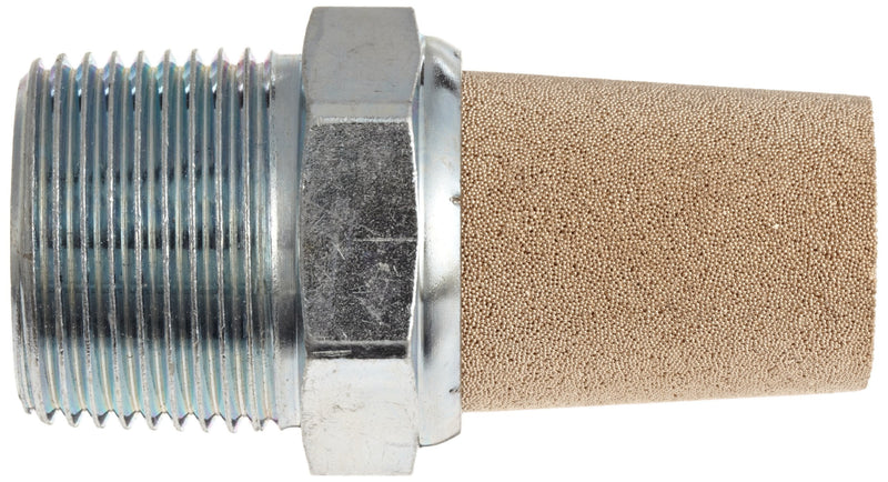 Parker EM37 EM Series Sintered Bronze Muffler/Filter, 3/8" NPT Male, 11/16" Hex Size, 250 psi