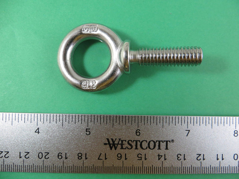 US STAINLESS 4 Pieces Stainless Steel 316 3/8" x 1 1/4" UNC Machinery Eye Bolt Marine Grade Bolt with 1" Eye ID Pitch of 16