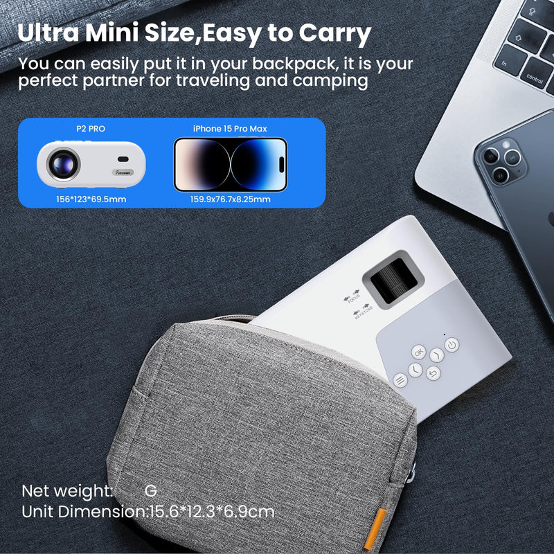 Mini Projector with WiFi and Bluetooth - 260 ANSI 200-Inch Display Portable 720P Projector Compatible with iOS/Android Phone/Tablet/Laptop/PC/TV Stick/Box/USB Drive/Game Console