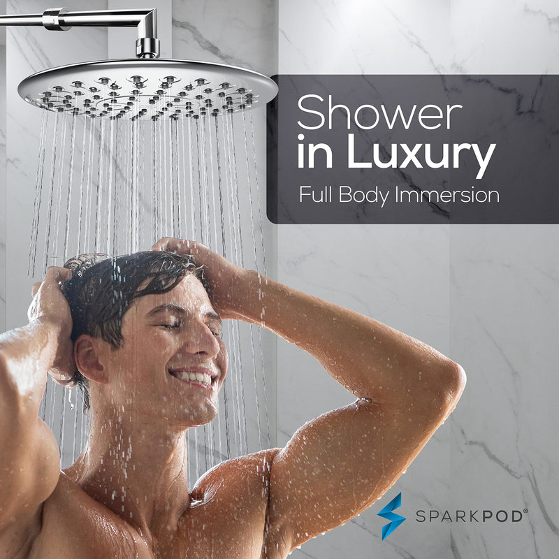 SparkPod 9.5 Inch Large Rain Shower Head - Luxury Rainfall Shower Head - High Pressure Showerhead, Full Body Coverage with Anti-Clog Silicone Nozzles -No Hassle, Easy Install (1/2 NPT, Chrome) 1 - Luxury Polished Chrome