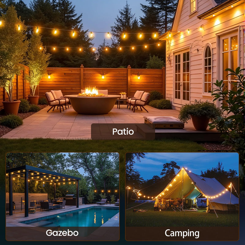 Solar String Lights Outdoor Waterproof 54 FT 24 Sockets 25 LEDs Patio Lighting, USB Charge & Remote Controlled Dimmer Timer, Solar Outdoor Lights for Patio Yard Outside Camping Party 2700K