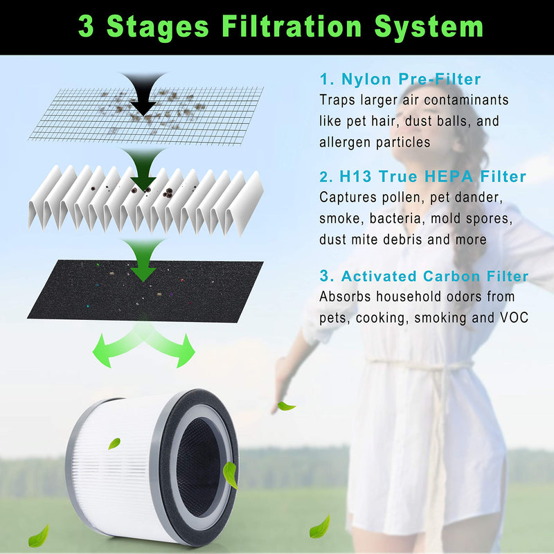 Vista 200 Replacement Filter, Compatible with LEVOIT Vista 200 Air Purifier Only, H13 Grade HEPA and Activated Carbon Filter Replacement, Part # Vista 200-RF, 2-Pack