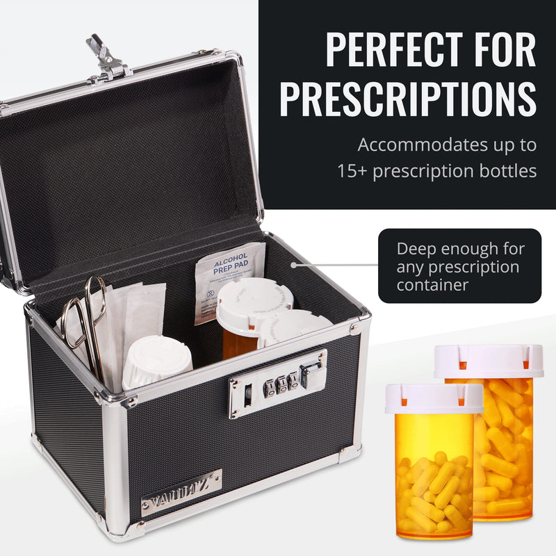 Vaultz Secure Security Lock Boxes - Safe Combination Lock Box, Storage for Documents, Valuables, Medicine & Money - 9.88 x 7.75 x 7 Inch - Black/Chrome Standard