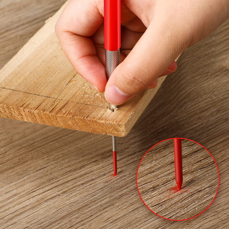 Enhon 2mm Mechanical Carpenter Pencil Set with 12 Marker Refills and Sharpener, Woodworking Marking Tool Solid Deep Hole Construction Pencil, Extended Needle-Nose Tip for Use in Jobs (Black, Red) Black, Red