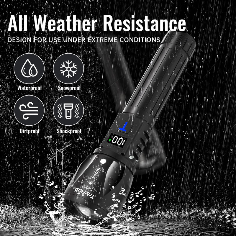 Rechargeable Flashlights High Lumens 2Pack, 5Mode Flash Light with LCD Digital Display, Super Bright Flashlight Adjustable Tactical Flashlight, High Powered LED Handheld Flashlight for Home 2 Pack