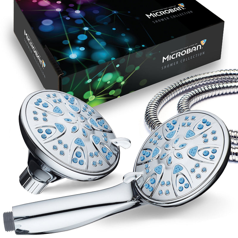 AquaDance for California - Premium High Pressure Antimicrobial 30-setting 3 Way Dual Handheld Shower Head Combo, Stainless Steel Hose, Water Diverter - Chrome Finish 1.8 Gallons Per Minute Chrome / Aqua Blue Jets