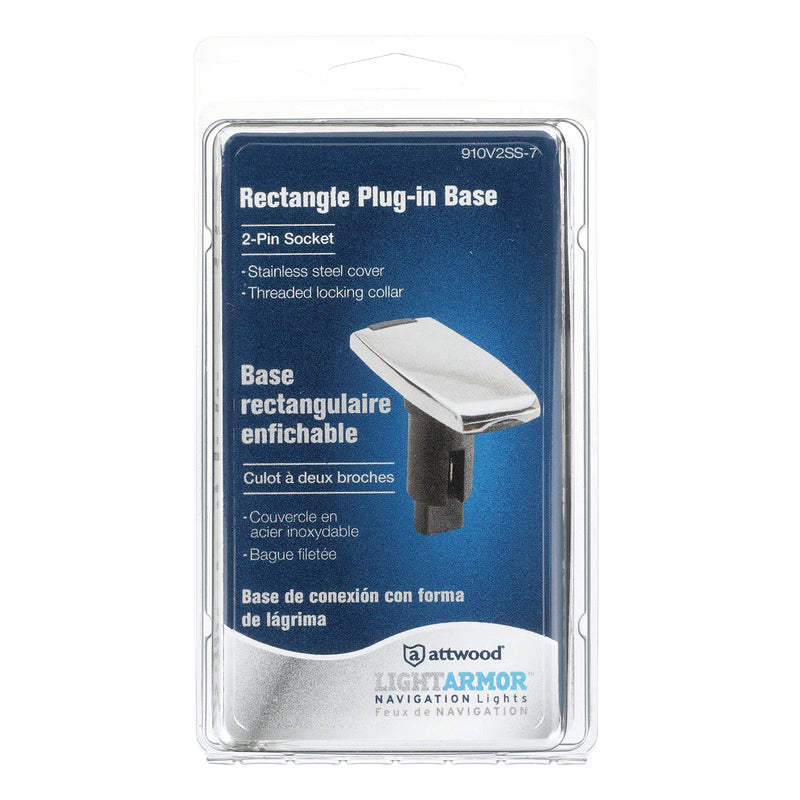 Attwood 910V2SS-7 LightArmor™ 910V Series Rectangle Plug-in Light Base — for All-Around Pole Light, 2-Pin, Black Stainless Cover One size