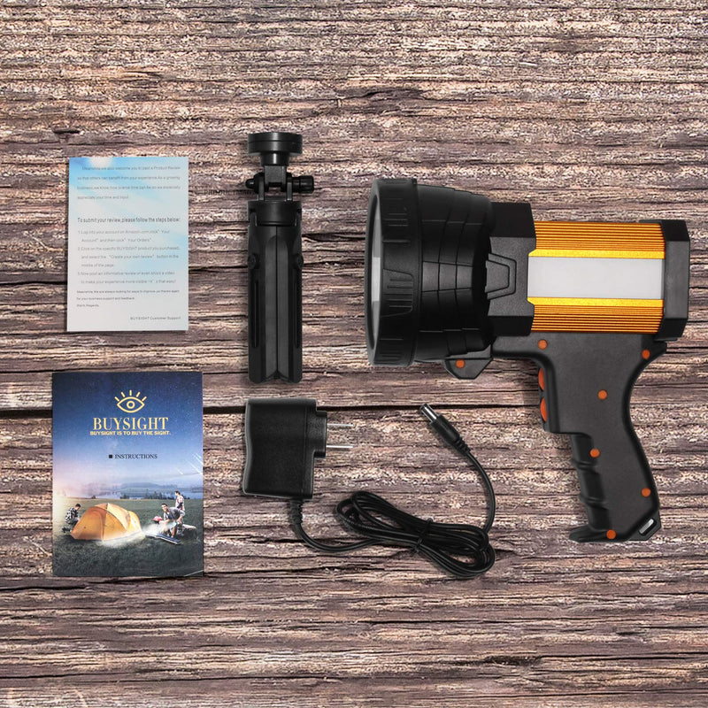 BUYSIGHT Rechargeable Spotlight,1000000 Lumens Spot Lights Hand held High lumens Large Flashlight Handheld Spotlight Lightweight and Super Bright Flashlight (Aluminium_Alloy Golden) Aluminium_Alloy Golden