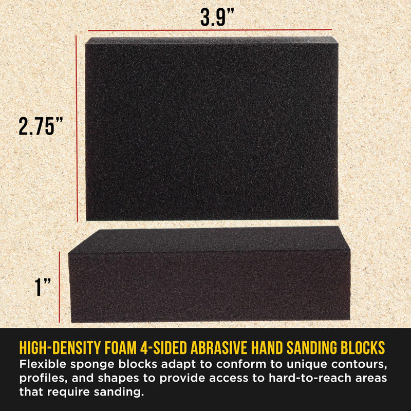 Dura-Gold 150 Grit 4-Sided Hand Sanding Block Sponges, Box of 6 - Performance Flex 3.9" x 2.75" x 1" Wet or Dry Flexible Sandpaper Abrasive Brick Pads, Reusable - Sand Wood, Drywall, Metal, Auto Paint