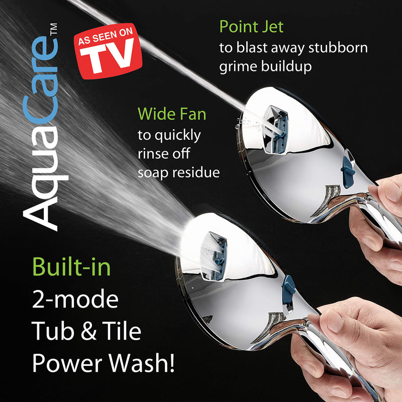 AquaCare High Pressure 8-mode Handheld Shower Head - Anti-clog Nozzles, Built-in Power Wash to Clean Tub, Tile & Pets, Extra Long 6 ft. Stainless Steel Hose, Wall & Overhead Brackets 2.5 Gallon Per Minute Premium Chrome