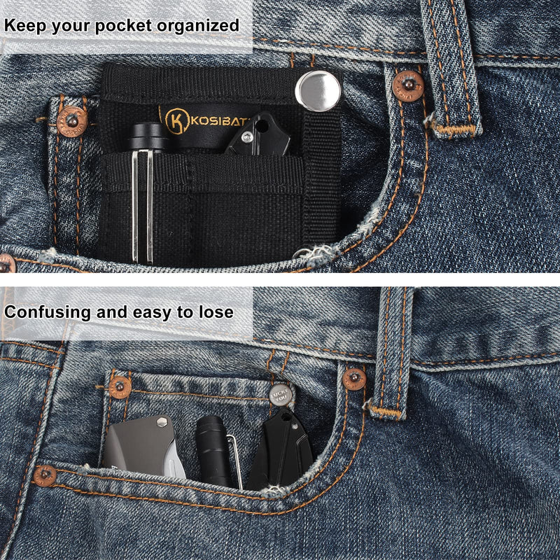 Kosibate EDC Pouch, EDC Organizer, Mini Tool Pouch for Knife/Flashlight/Tactical Pen/Card-Men's Slim Pocket Organizer for Daily Carry (Black) black Small