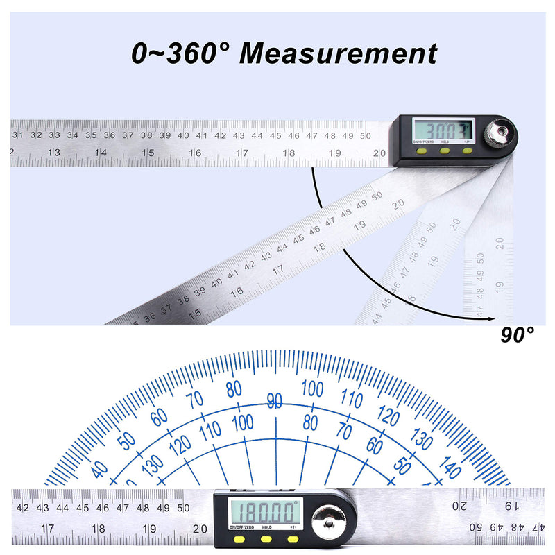Yangoutool Digital Angle Ruler 20inches/500mm Stainless Steel Digital Angle Finder and Protractor Large Gauge Precision Measuring Tool for Woodworking Metalworking and Construction 500mm/20-Inch