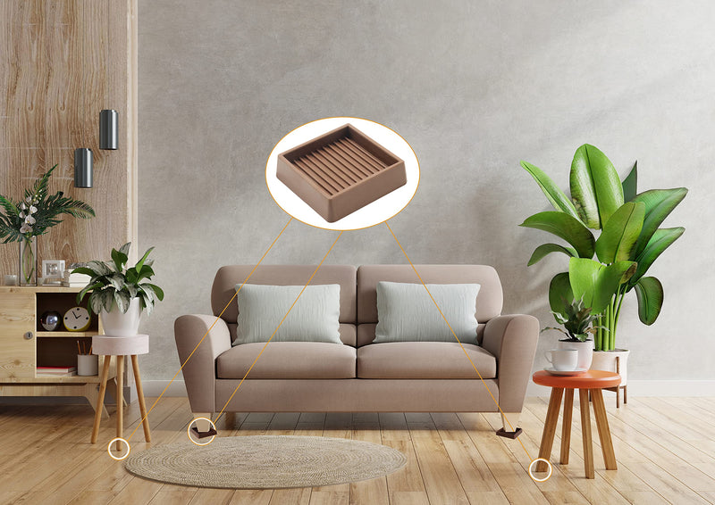 2X2 Rubber Caster Cups, Non Slip Furniture Pads, Anti-Slip Gripper, Anti Skid Furniture Feet, Anti Slide Floor Protector for Bed Couch Table Chair Stoppers - 12 Pack, Brown Square - 12 Pack 2" x 2"-Brown