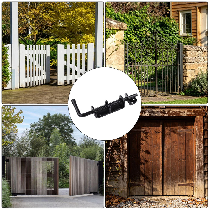 2-Pack 8.5-Inch Spring Loaded Latch Pin, Heavy Duty Barrel Bolt for Shed Doors, Wood & Metal Gates, Solid Steel Security Lock, Black