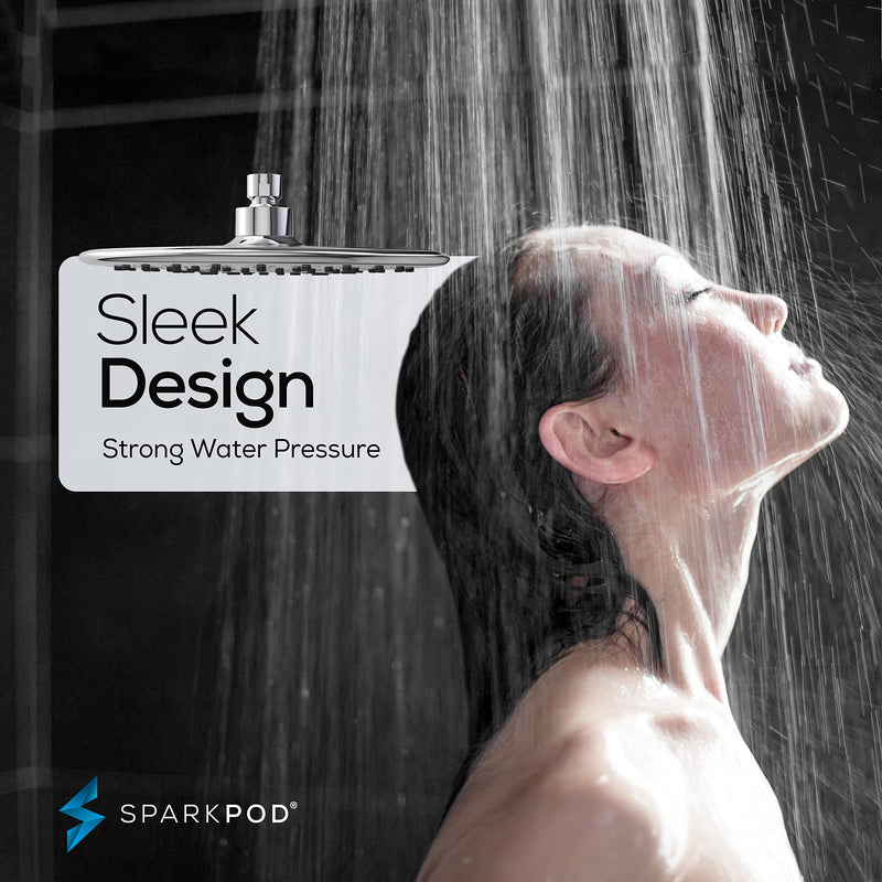 SparkPod 9.5 Inch Large Rain Shower Head - Luxury Rainfall Shower Head - High Pressure Showerhead, Full Body Coverage with Anti-Clog Silicone Nozzles -No Hassle, Easy Install (1/2 NPT, Chrome) 1 - Luxury Polished Chrome