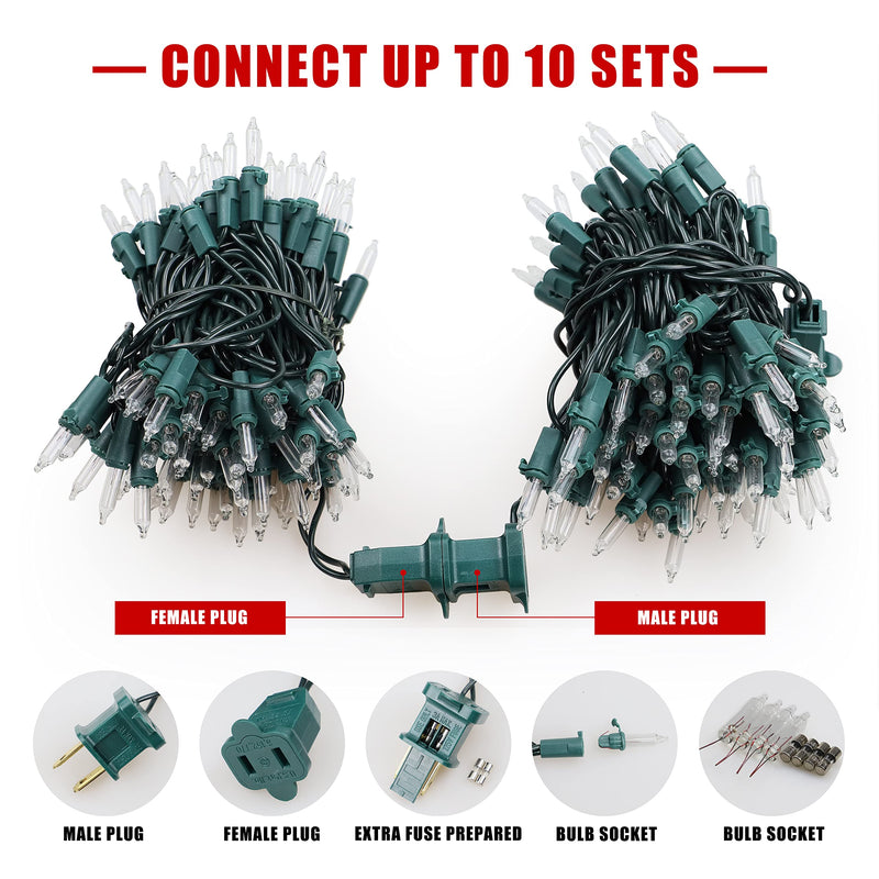 Hopolon 2-Pack 13ft 50-Count Warm White & Clear Green Christmas Lights - Connectable 120V UL Incandescent Mini Lights for Weddings, Bedrooms, Porches 50L Warm White 50 LED