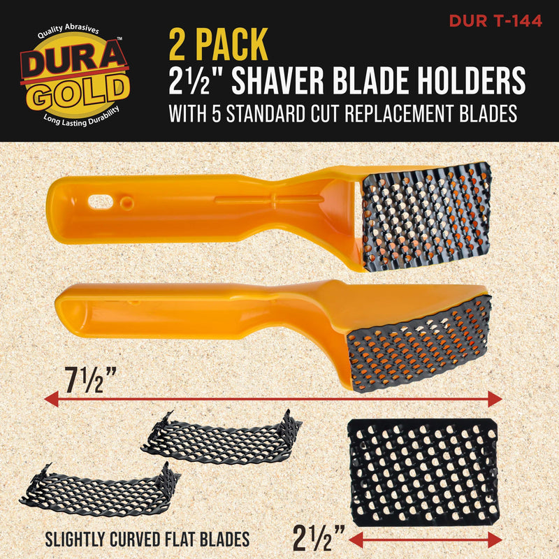 Dura-Gold 2-1/2" Shaver Blade Holder, 2 Pack, Includes 5 Total Standard Cut Replacement Blades - Steel Rasp Block Plane, Cheesegrater, Auto Body Filler, Dent Repairs, Wood Fiberglass - File Tool