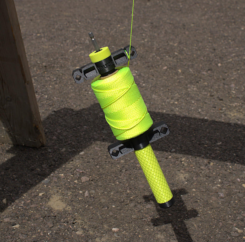 VALTOR Fast-Line Reel with #18 Braided Nylon String (500 ft) – Drill-Powered Hex Drive String Line Reel for Construction Layout