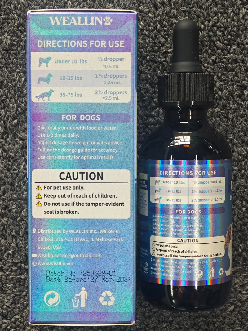 WEALLIN Flea and Tick Prevention Support for Cats and Dogs + Dog Cough Treatment Support for Dogs Pets Oral Natural Supplement Pet Care Support Drops for All Breeds and Ages