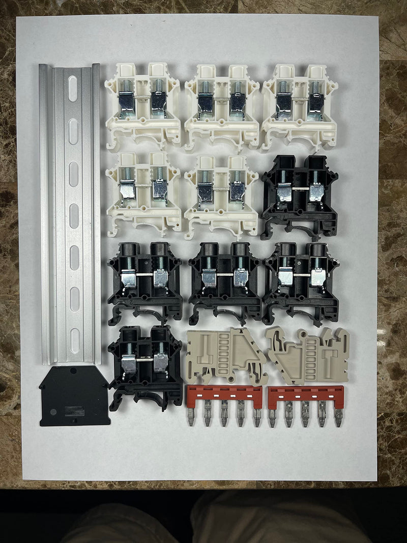 Dinkle Combiner DK10N White/Black 10 Gang with Jumpers Inserted DIN Rail Terminal Blocks, 6-20 AWG, 60 Amp, 600 Volt White Black Bus Bar Busbar