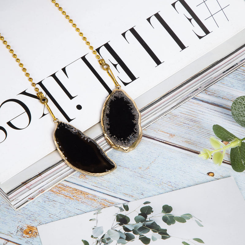 Natural Agate Pull Chains Ceiling Fan Chain Ceiling Light Lamp Fan， Grey And Black With Gilt Edged Agate 12 Inches Fan Pulls Set With Connector