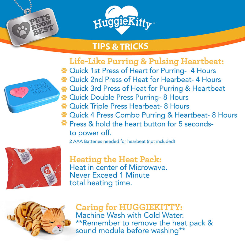 Pets Know Best HuggieKitty Cuddly Cat Toy, Soothing Sound & Warmth Help Relax & Comfort Your Pet- Purr & Heartbeat, Heating Pack- Orange - PawsPlanet Australia