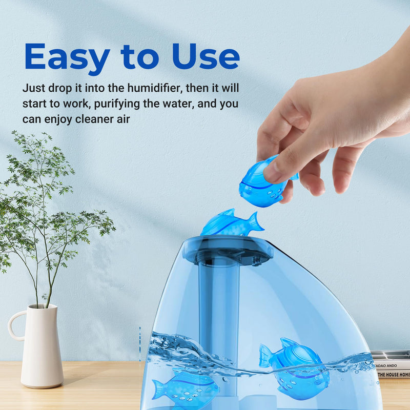 Funmit 6 Pack Universal Humidifier Cleaner Fish Compatible with Almost All Humidifiers and Fish Tanks, Purifies Water, Prevents Hard Water Build-Up, Reduces Scale, Blue