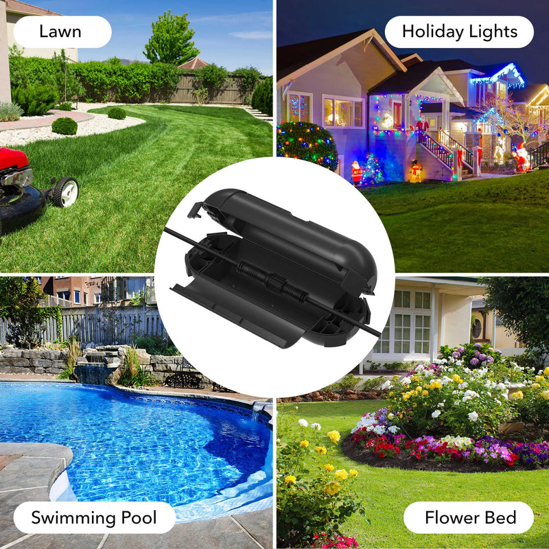 BN-LINK Outdoor Extension Cord Safety Cover, Weather Resistant Seal Housing with 4 Latches, Fits 12/14/16 AWG Extension Cord, Holiday String Lights, Plug, Waterproof IP44, Black, 1Pack 1PK Black