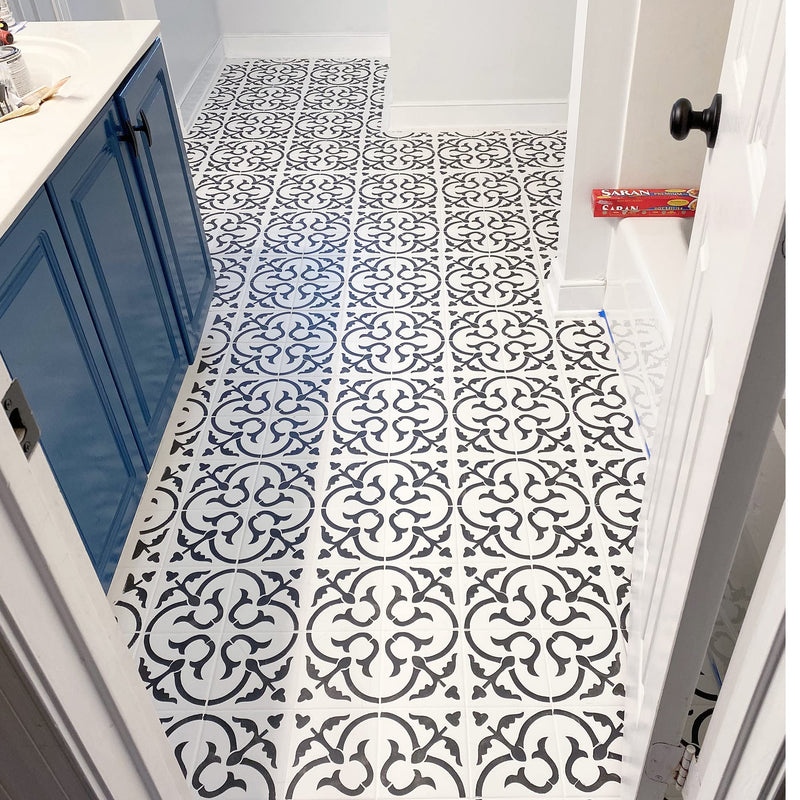 Scandinavian Tile Floor Stencil - Repositionable for 16x16 in Tile, Floor Stencils for Painting, Concrete Stencils for Patio, Large Size