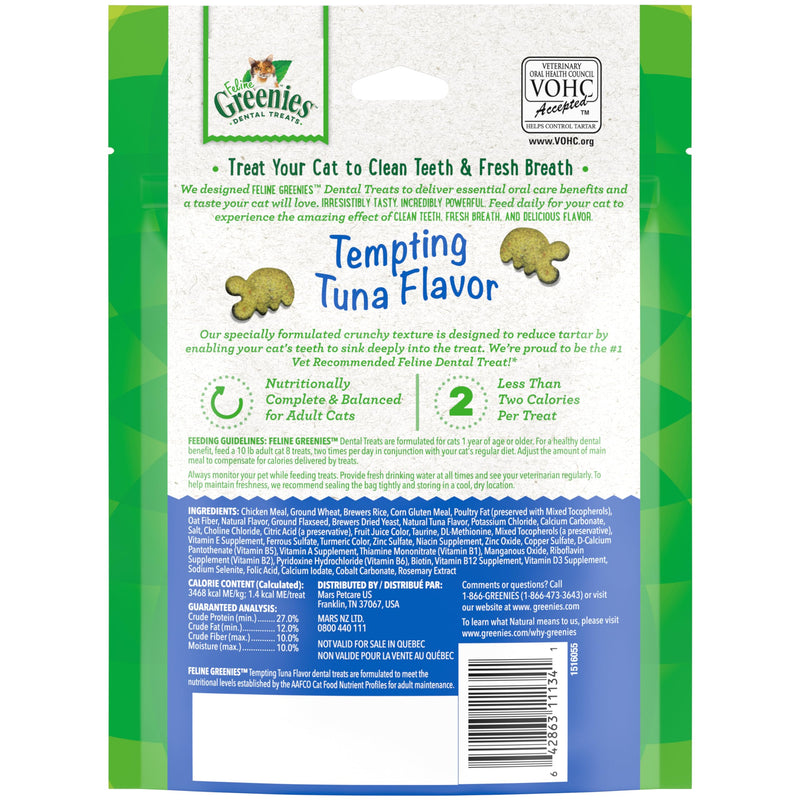 Greenies Cat Treats, Veterinarian-Recommended Adult Natural Dental Cat Treats, Tempting Tuna Flavor, 4.6 oz. Tub (Pack of 2) 4.6 Ounce (Pack of 2)
