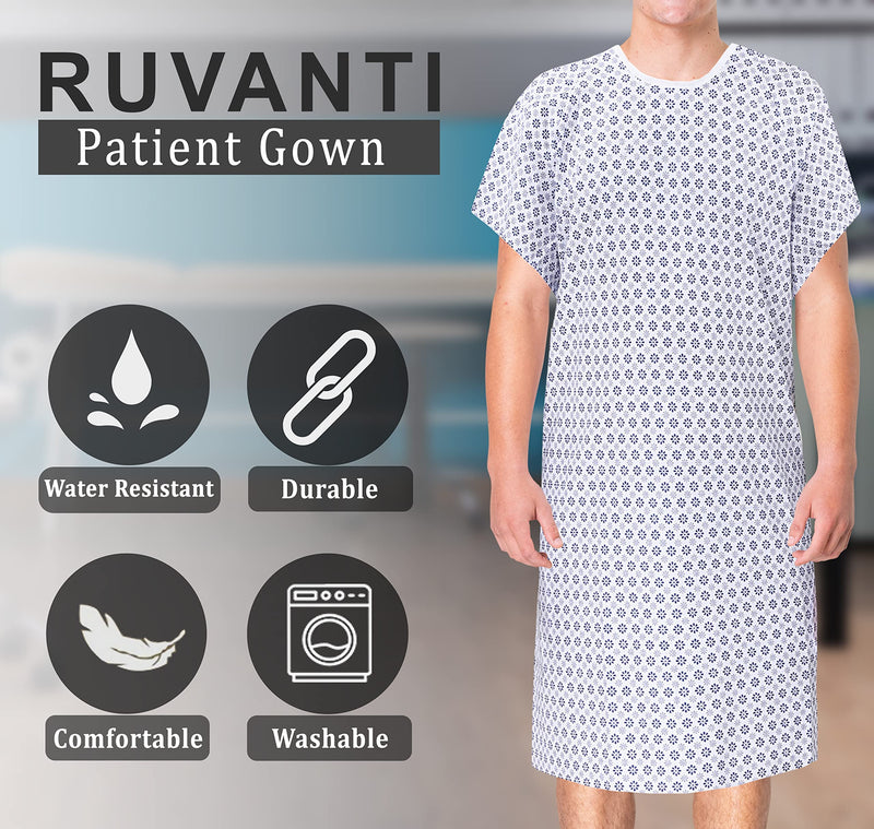 RUVANTI Hospital Gowns for Women/Men, 2 Pack, Plus Size Hospital Gown up to 2XL, Medical Gown for Elderly, Labor & Delivery, Patient Gown Costume for Halloween, Washable & Reusable
